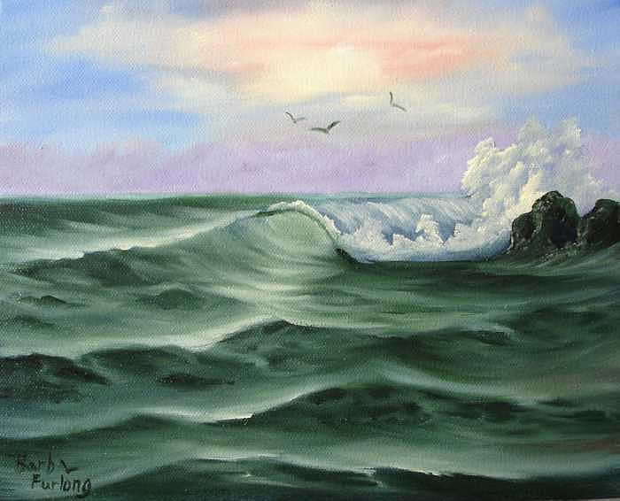 700x566 Jade Sea Seascape Oil Painting Painting By Barbara Furlong - Seascape Oil Painting