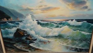 300x170 Roy Wilson Large Original Oil On Canvas Seascape Painting Ebay - Seascape Painting