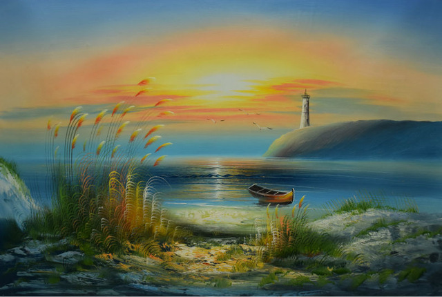 640x430 Hand Painted Oil Painting On Canvas Modern Wall Picture Morning - Seascape Painting