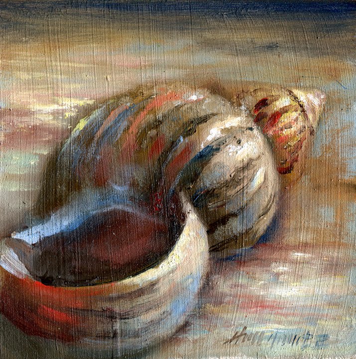 715x720 Seashell Painting, Moon Shell, Seashore, Ocean Learn To Oil - Seashell Oil Painting