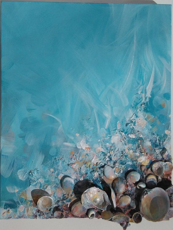 570x758 Turquoise Art, Seashell Painting, Original Painting, Blue, Sea - Seashell Painting