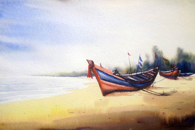 770x513 Saatchi Art Fishing Boats - Seashore Painting