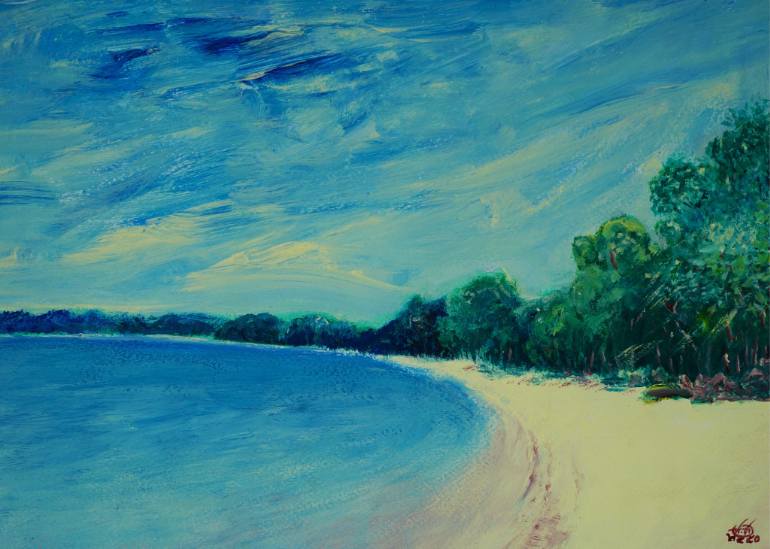 770x549 Saatchi Art Seashore Painting By Pracha Yindee - Seashore Painting