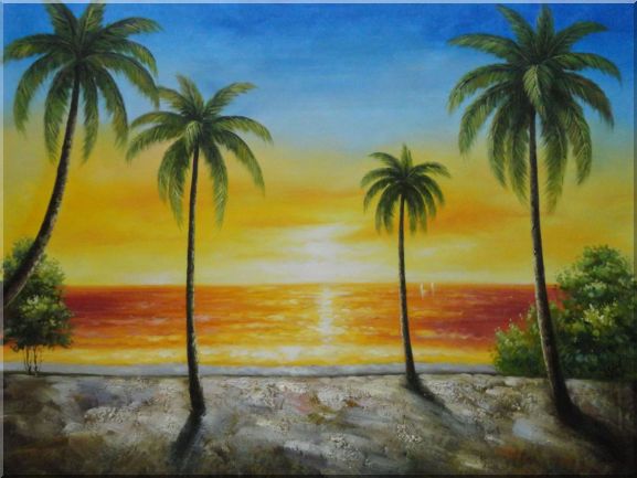 577x433 Seashore Palm Trees On Sunset Oil Painting Seascape America - Seashore Painting
