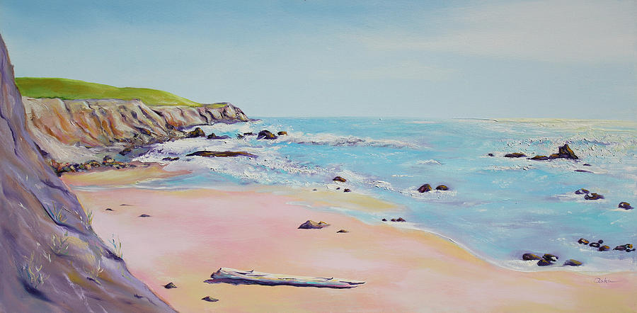 900x442 Spring Hills And Seashore At Bowling Ball Beach Painting By Asha - Seashore Painting