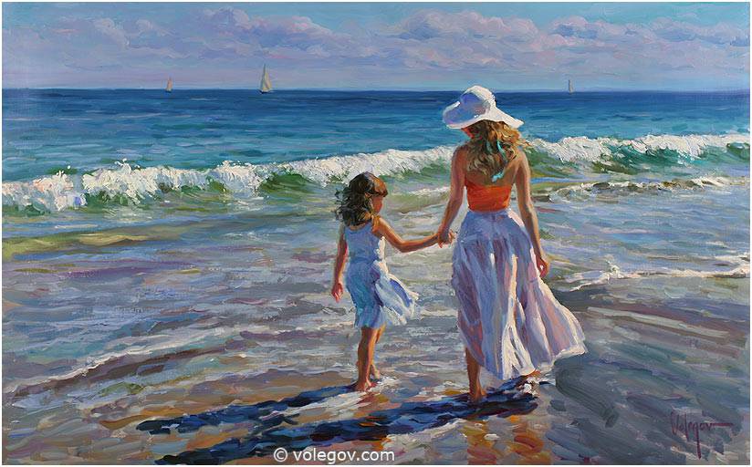 824x512 Along Seashore, Painting, - Seashore Painting