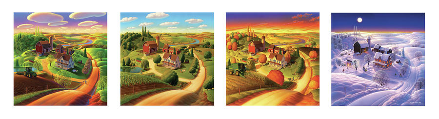 900x244 Four Seasons On The Farm Painting By Robin Moline - Seasons Painting