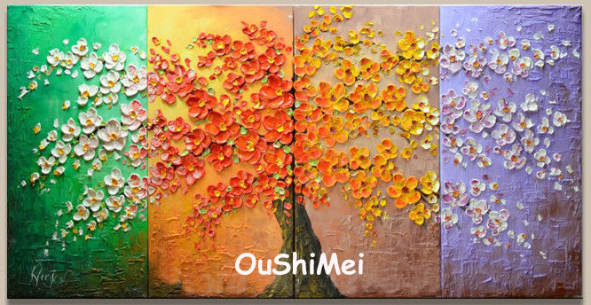 666x344 Hand Wall Painting Knife Paintings Colorful Picture On Canvas Four - Seasons Painting