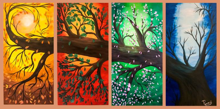 770x382 Saatchi Art Tree Seasons Painting By Penny Russell - Seasons Painting