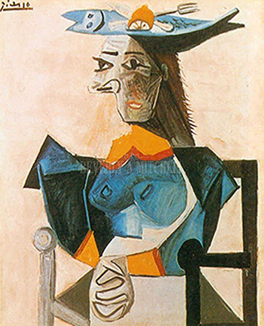 1000x1236 Seated Woman With Fish Hat 192 By Picasso - Seated Woman Painting