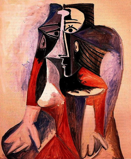 453x550 Pablo Picasso Seated Woman (Jacqueline), 1960 - Seated Woman Painting