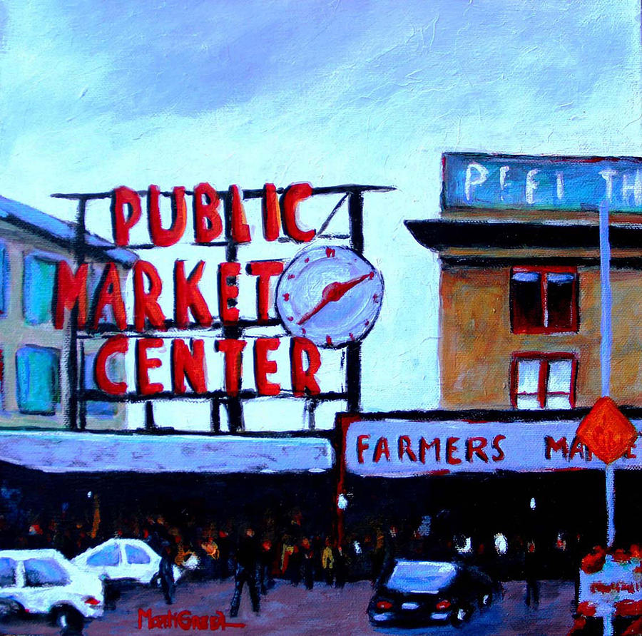 900x892 Public Market Center Seattle Wa Painting By Marti Green - Seattle Painting