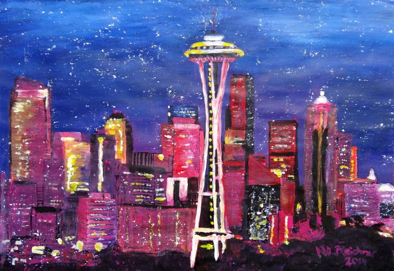 770x531 Saatchi Art Seattle Skyline With Space Needle - Seattle Painting
