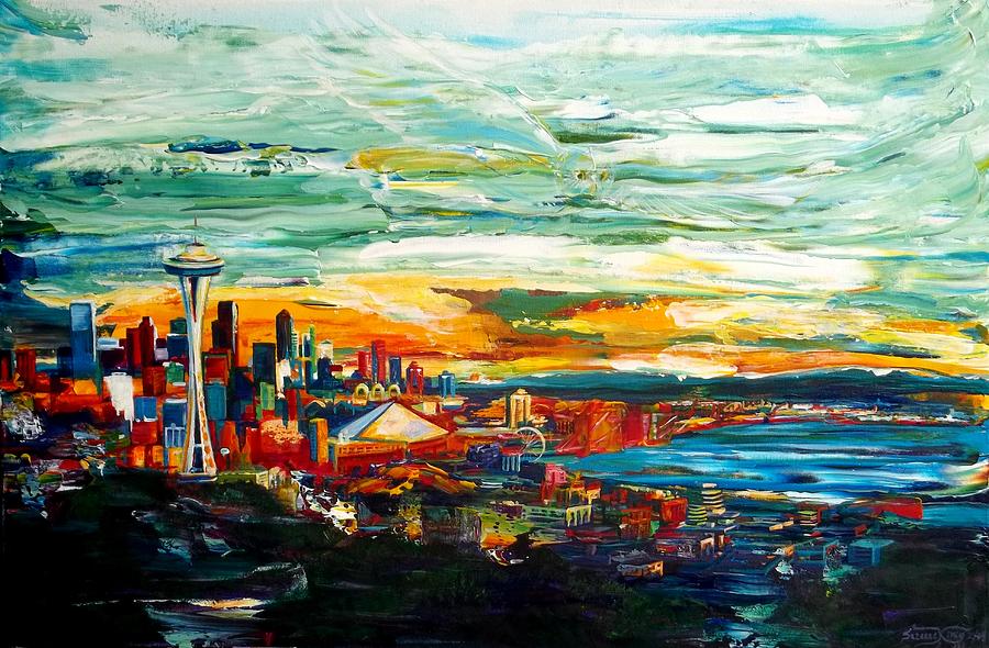 900x590 Seattle Sky Painting By Suzanne King - Seattle Painting