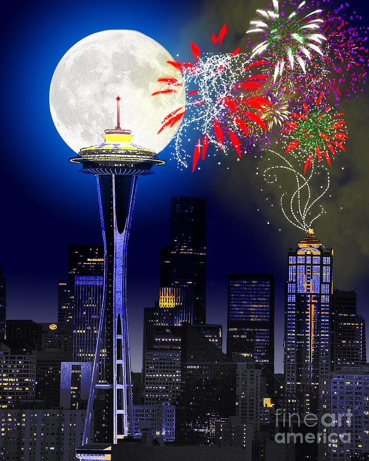 720x900 Seattle Skyline Painting By Methune Hively - Seattle Painting