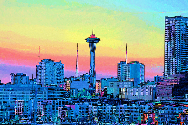 600x400 Seattle Space Needle Painting By Rj Aguilar - Seattle Painting