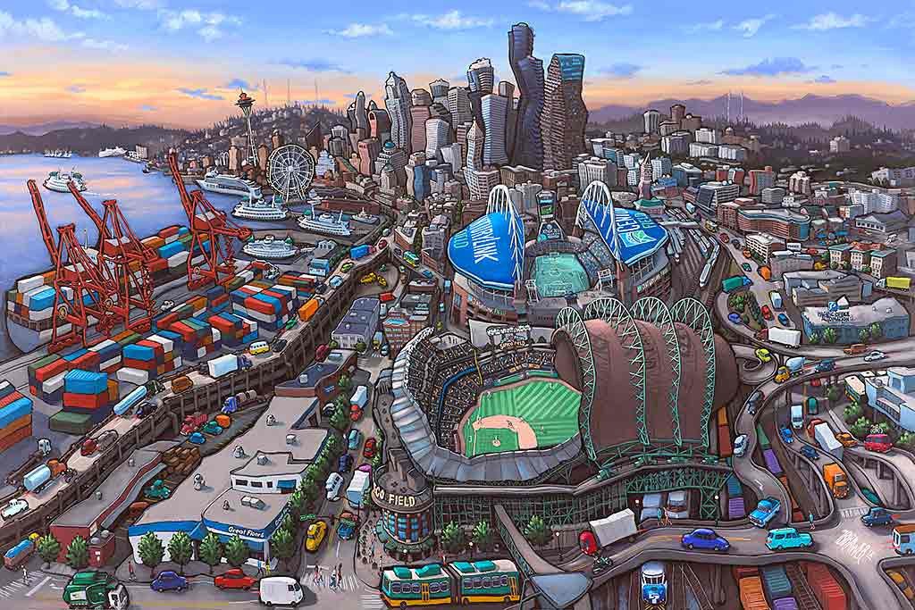 1024x683 Seattle Stadiums Original Painting - Seattle Painting