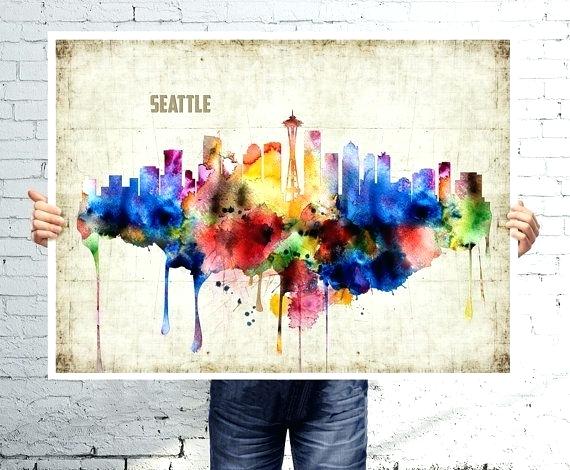 570x470 Seattle Skyline Painting Custom City Skyline Silhouette Paintings - Seattle Skyline Painting