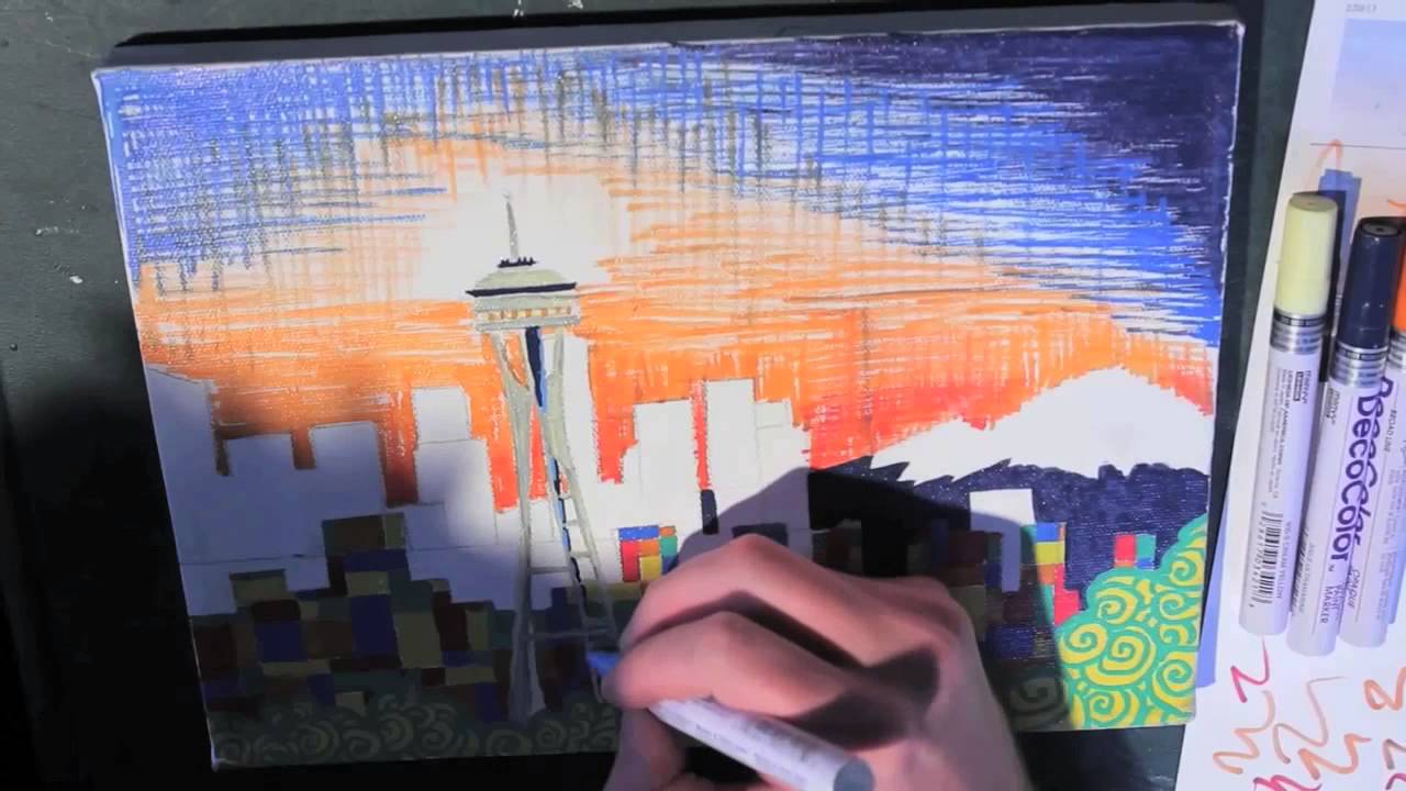 1280x720 Seattle Skyline Painting Time Lapse - Seattle Skyline Painting