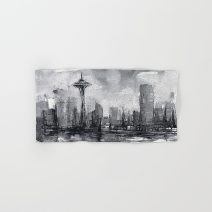 700x700 Seattle Skyline Painting Watercolor Black And White Space Needle - Seattle Skyline Painting