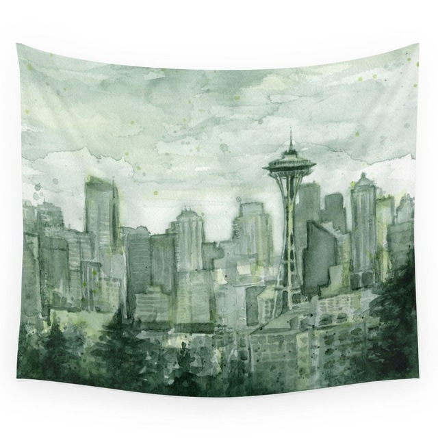 640x640 Seattle Skyline Watercolor Space Needle 12th Man Painting Wall - Seattle Skyline Painting