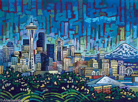570x423 Seattle Skyline Painting - Seattle Skyline Painting