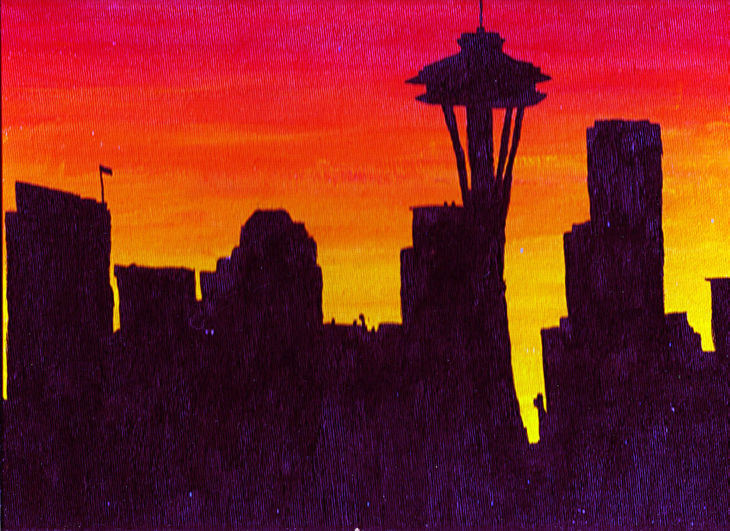 1048x762 Seattle Skyline By Chikkitita - Seattle Skyline Painting