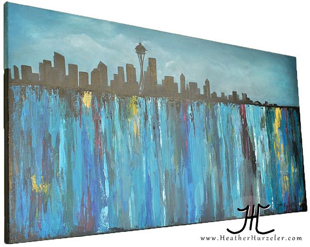 640x509 Seattle Skyline Painting - Seattle Skyline Painting