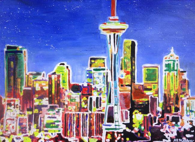 650x472 Stunning Seattle Skyline Acrylic Painting Reproductions For Sale - Seattle Skyline Painting