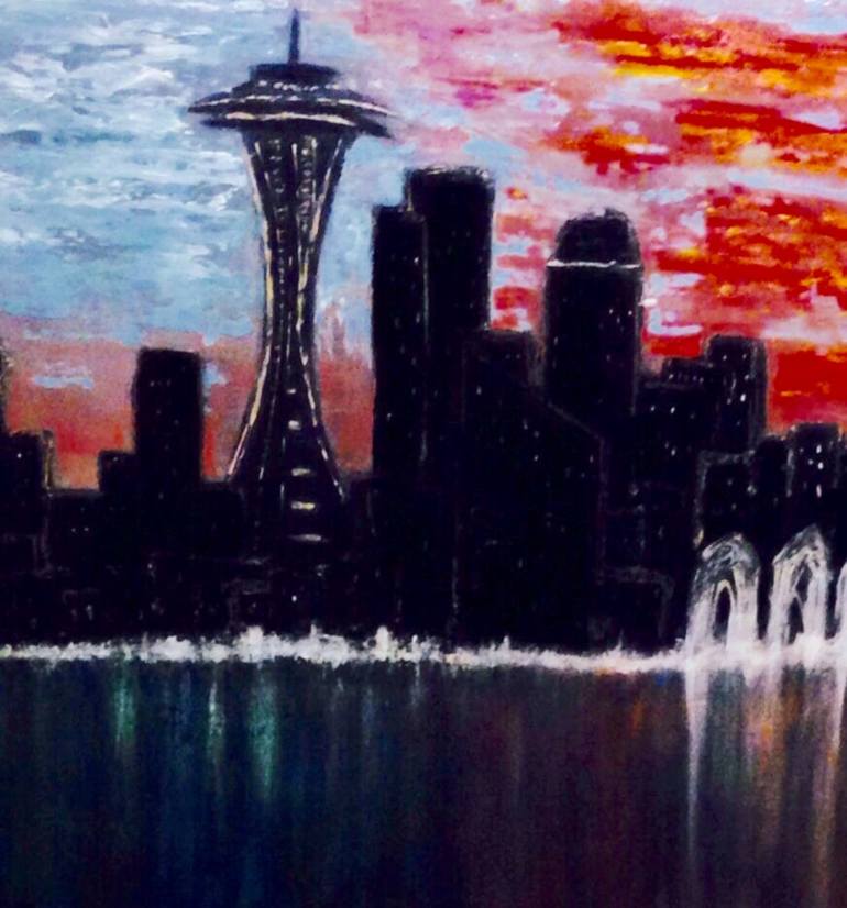 770x826 Saatchi Art Seattle Skyline Painting By Laura Lovera - Seattle Skyline Painting