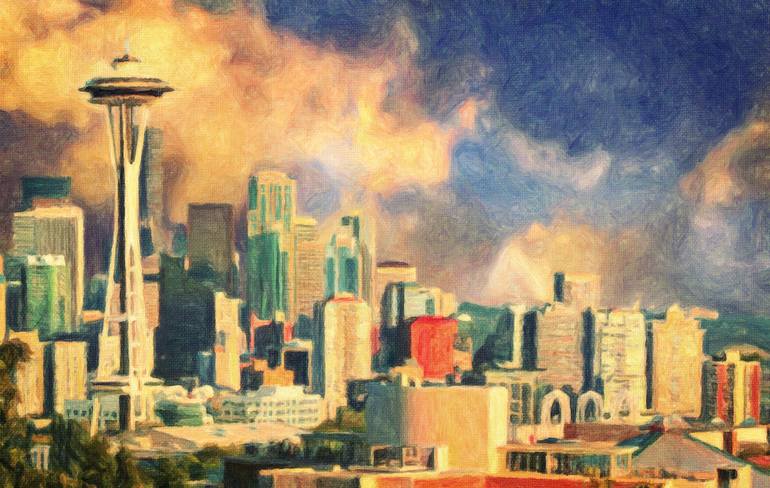 770x488 Saatchi Art Seattle Skyline Painting By Taylan Soyturk - Seattle Skyline Painting