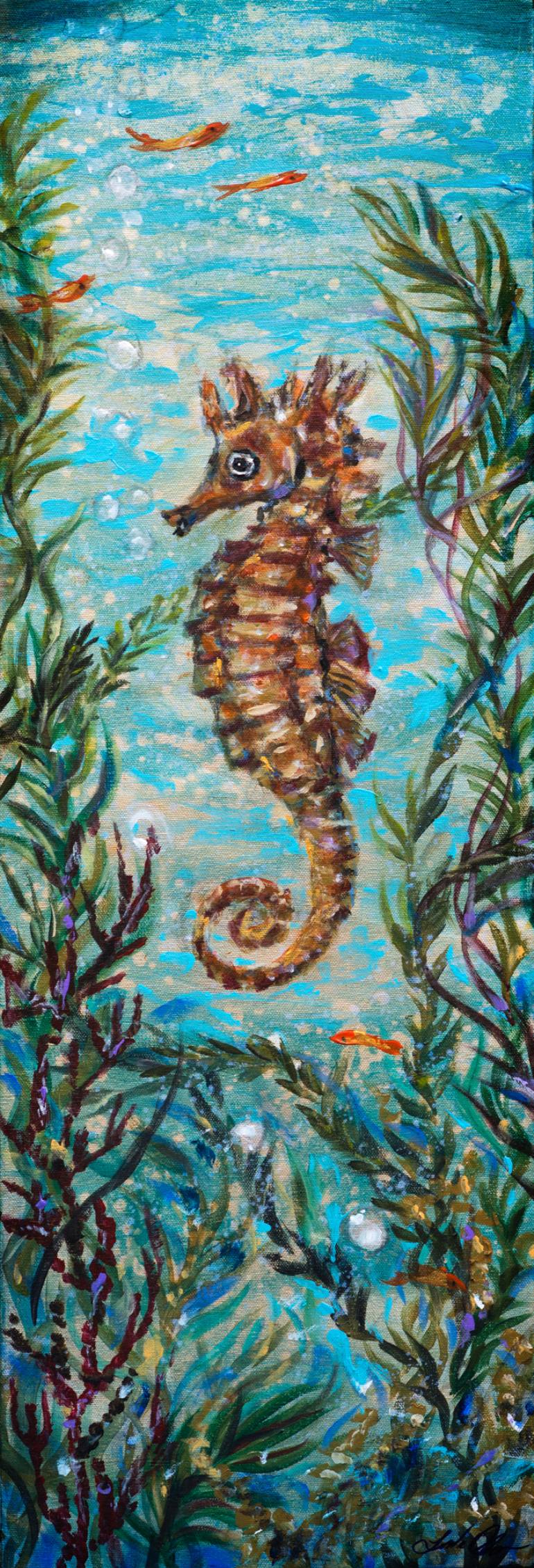 770x2262 Saatchi Art Seahorse Amongst Seaweed Painting By Linda Olsen - Seaweed Painting