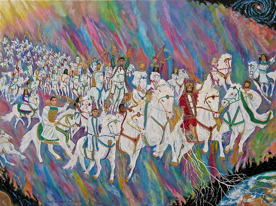 900x673 Jesus Return On White Horse 2 Painting By Mike De Lorenzo - Second Coming Of Jesus Painting