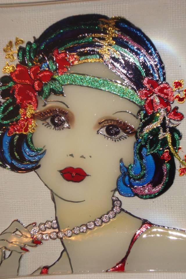 640x960 Devojka Sa Zelenom Trakom Glass Painting Mirjana Selena Gallery - Selena Painting