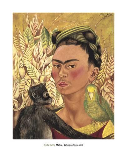 407x488 Self Portrait With Monkey And Parrot, C.1942 Print By Frida Kahlo - Self Portrait Painting