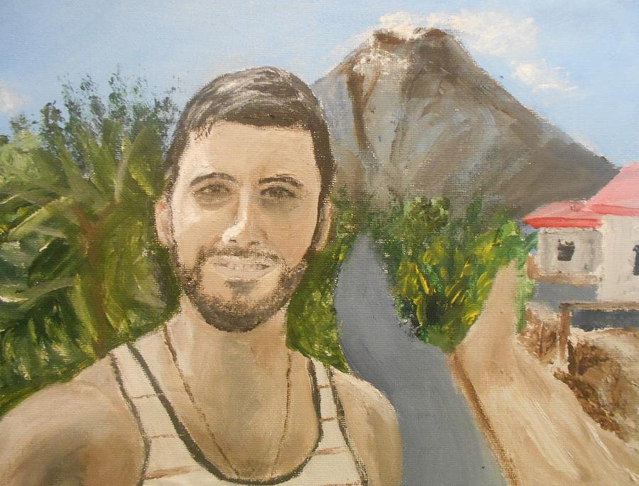 900x684 Selfie With Volcano Painting By Rauno Joks - Selfie Painting