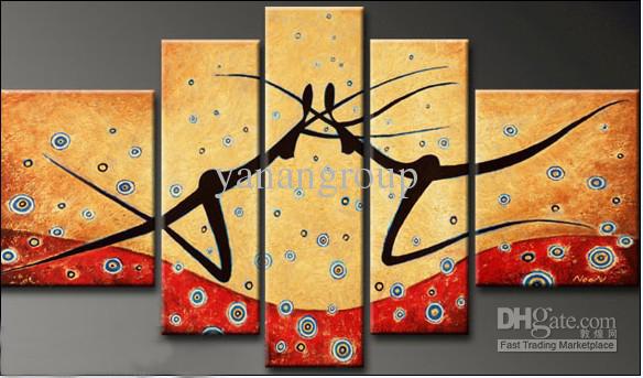 584x343 2018 Five Panels Abstract People Group Oil Paintings Cheap Wall - Sell Oil Painting Online