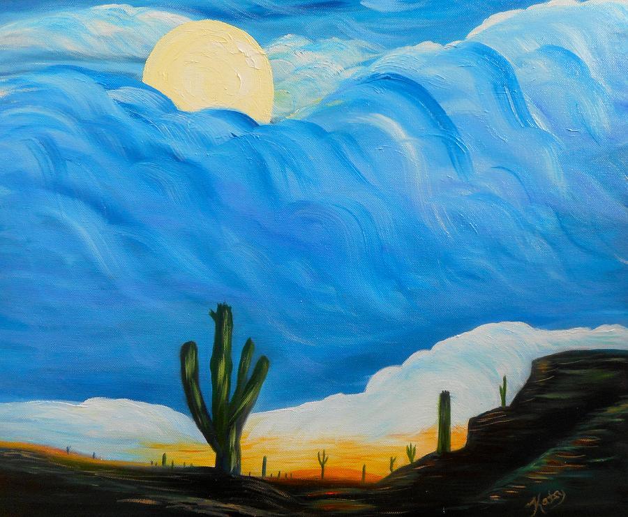 900x741 Desert Full Moon Semi Abstract Art Painting By Kathy Symonds - Semi Abstract Painting
