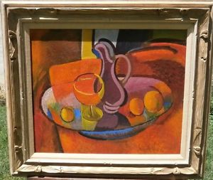 300x253 Modernist Semi Abstract Still Life Oil Painting 1960s I.l. - Semi Painting