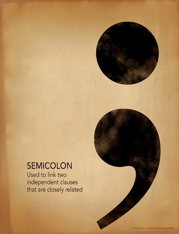 570x743 Semicolon Writing Punctuation And Grammar Motivational Art - Semicolon Painting