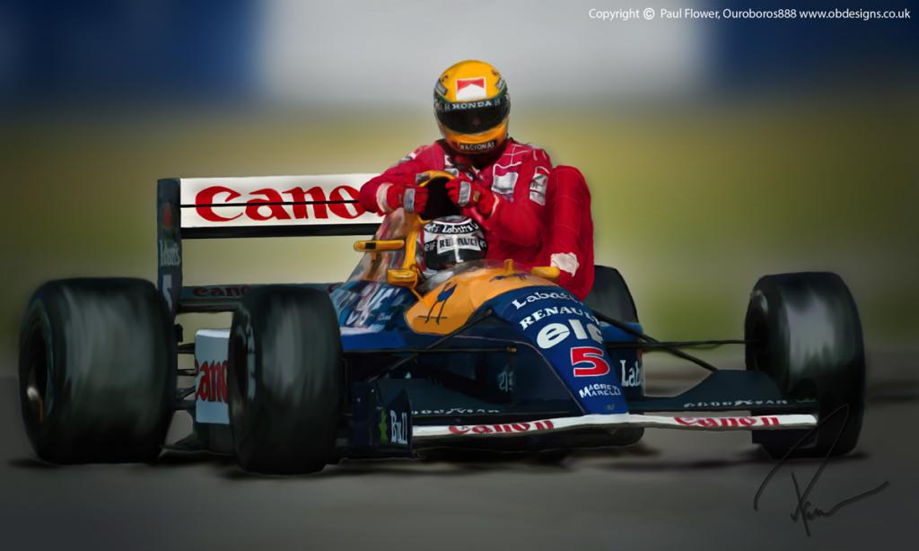1024x614 Mansell And Senna By Paul Flower - Senna Painting