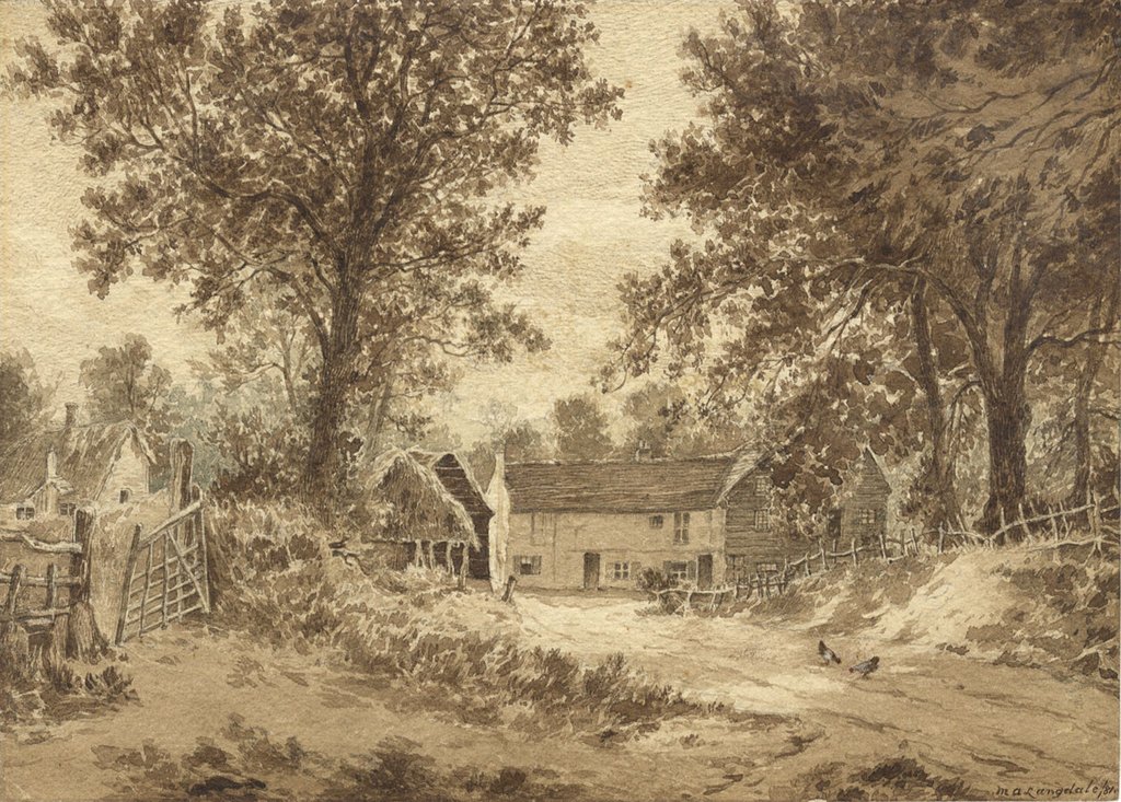 1024x733 Marmaduke A. Langdale, Sepia Farm View - Sepia Painting