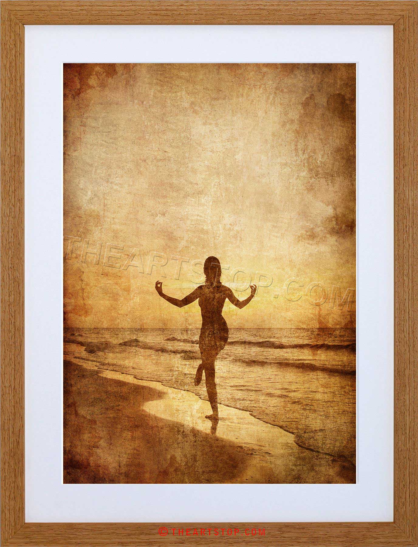1376x1800 Painting Drawing Yoga Girl Sepia Beach Grunge Framed Print - Sepia Painting