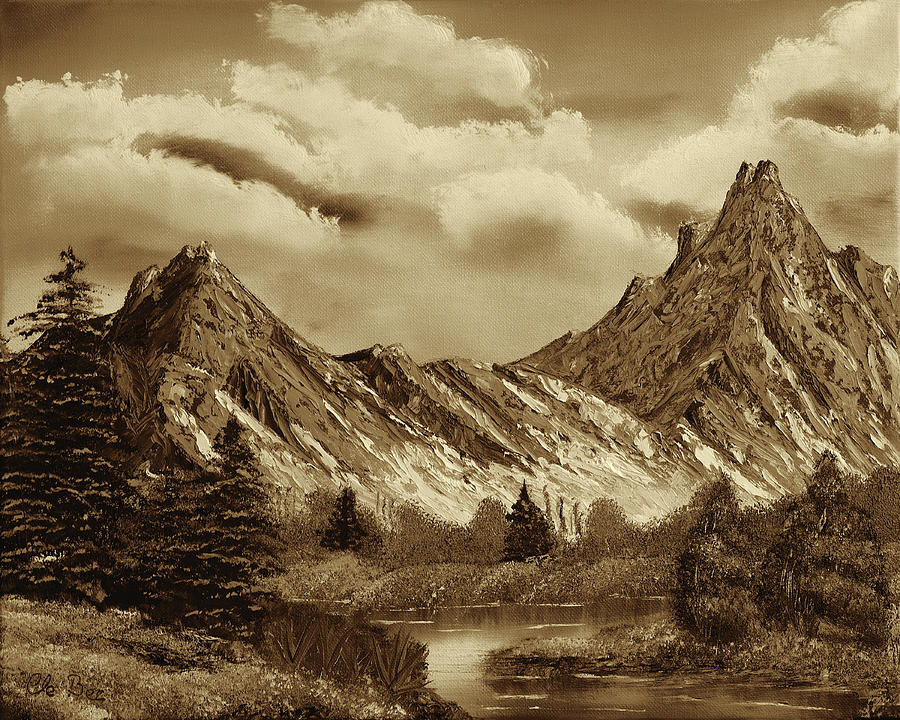 900x720 Rocky Mountain Tranquil Escape - Sepia Painting
