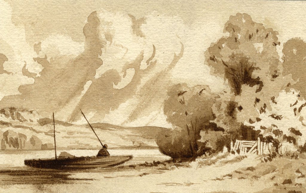 1024x644 Sepia Fisherman On The Lake - Sepia Painting