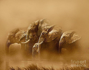 300x236 Watering Hole Painting By Robert Foster - Sepia Tone Painting