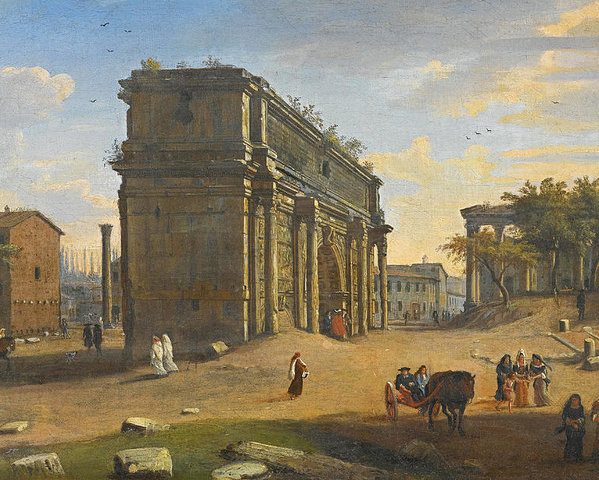 599x480 View Of The Campo Vaccino With The Arch Of Septimius Severus - Septimius Severus Painting