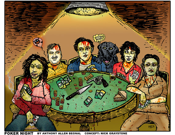 570x440 Serial Killer Poker Night Print Evil Art Son Of Sam Charles Manson - Serial Killer Painting