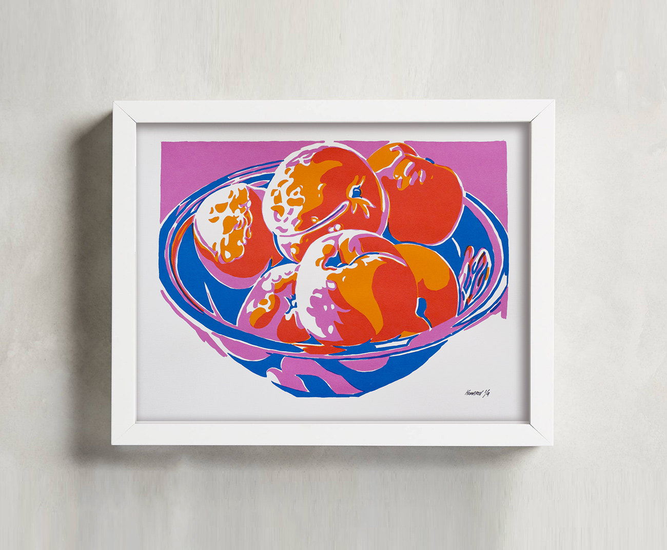 1300x1072 Handmade Screen Print Painting Peach Fruit Still Life - Serigraph Painting