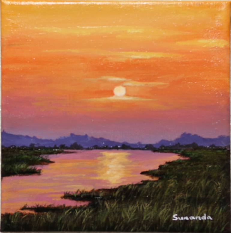 770x775 Saatchi Art Setting Sun Painting By Sunanda Sarker - Setting Sun Painting